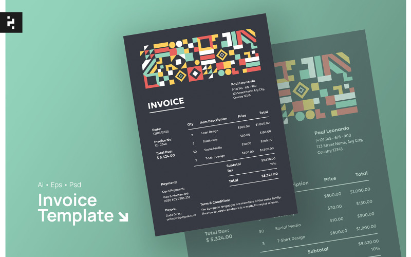 Creative Colorful Geometric Invoice Corporate Identity