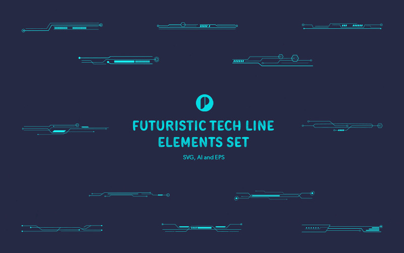 Futuristic Tech Line Elements Set Illustration