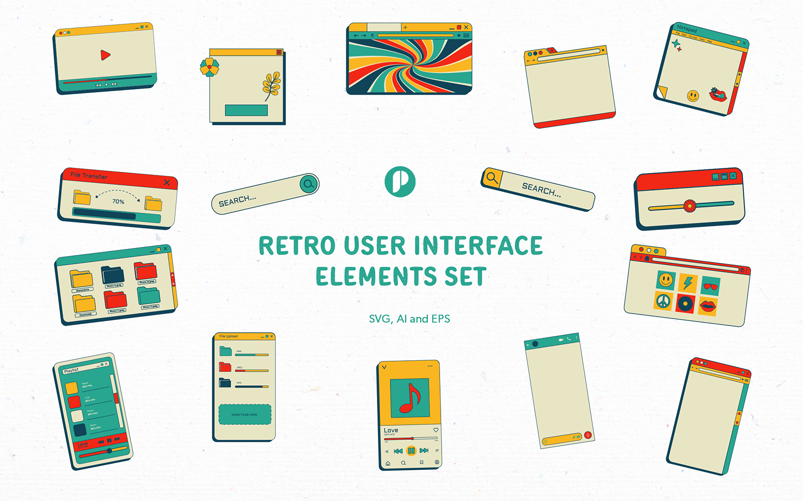 Retro User Interface Elements Set