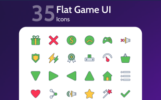 Flat Game UI Icon Pack. Over 35 sleek, modern icons crafted for various game elements