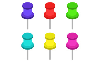 Isometric push pin on a white background