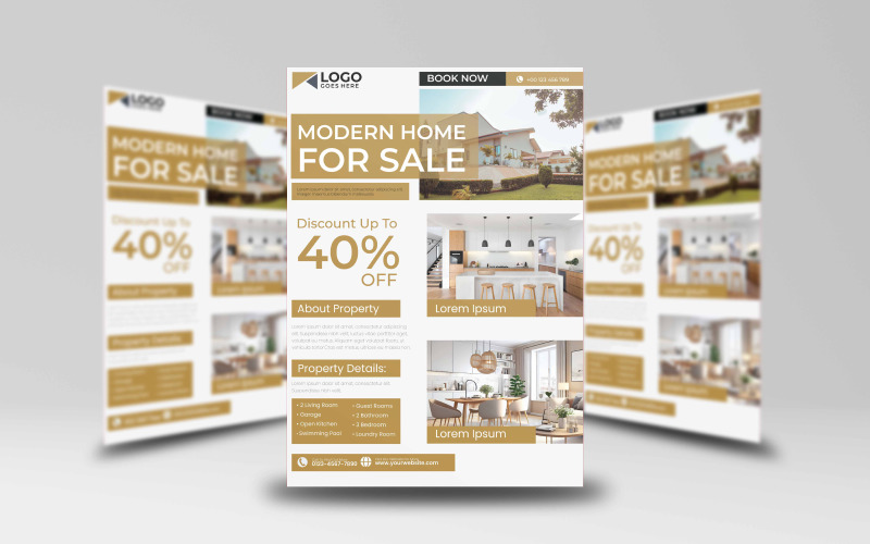 Modern Home For Sale Flyer Template Design Corporate Identity