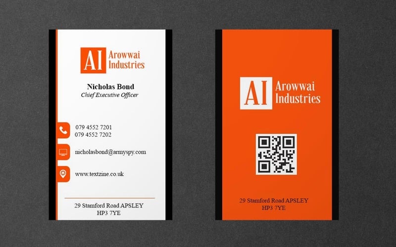 Vertical Creative Business Card - Orange Color Corporate Identity