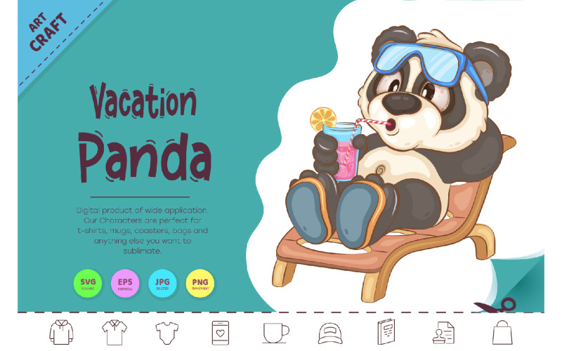 Cartoon Panda Vacation. Animal Art. Vector Graphic