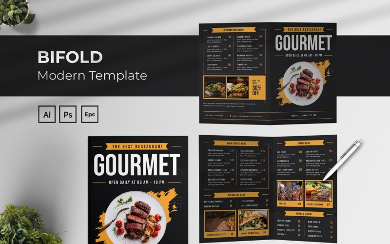 Gourmet Restaurant Bifold Brochure Corporate Identity