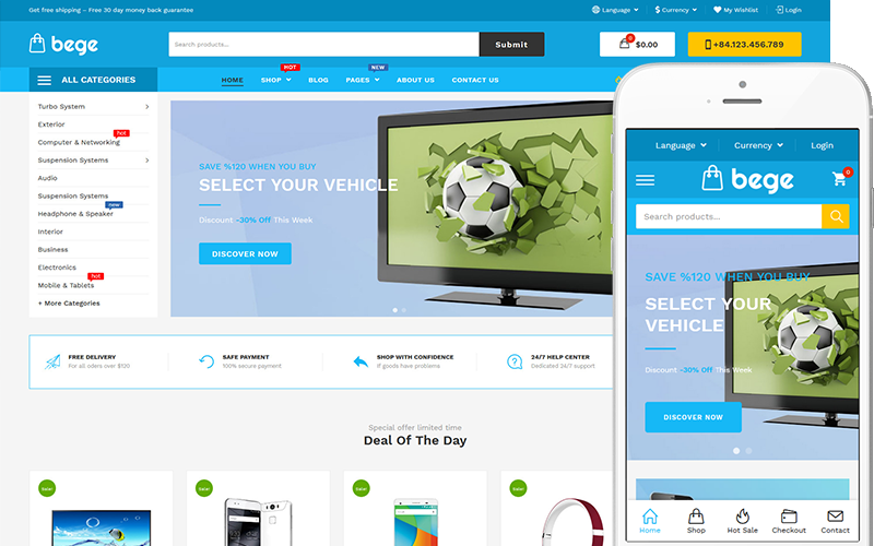 Bege - Website Template for Digital, Electronics Shop WooCommerce Theme