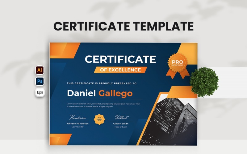 Excellence Work Modern Certificate Certificate Template