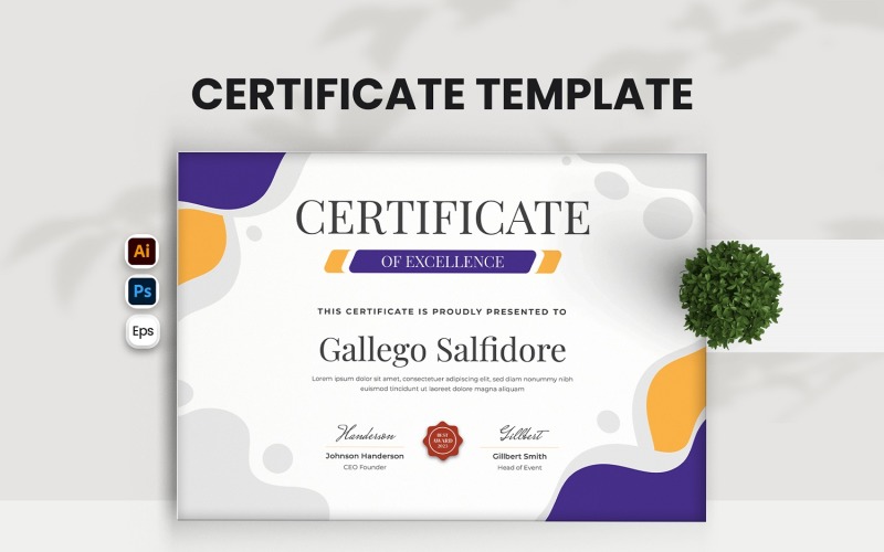 Purple Yellow Working Certificate Certificate Template