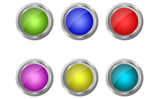 Colored, illustrated web buttons on a white background