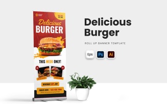 Delicious Burger Roll Up Banner