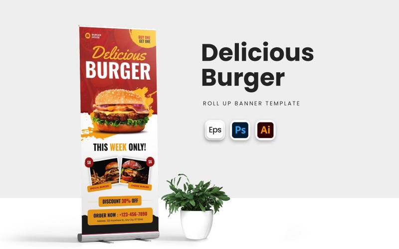 Delicious Burger Roll Up Banner Corporate Identity