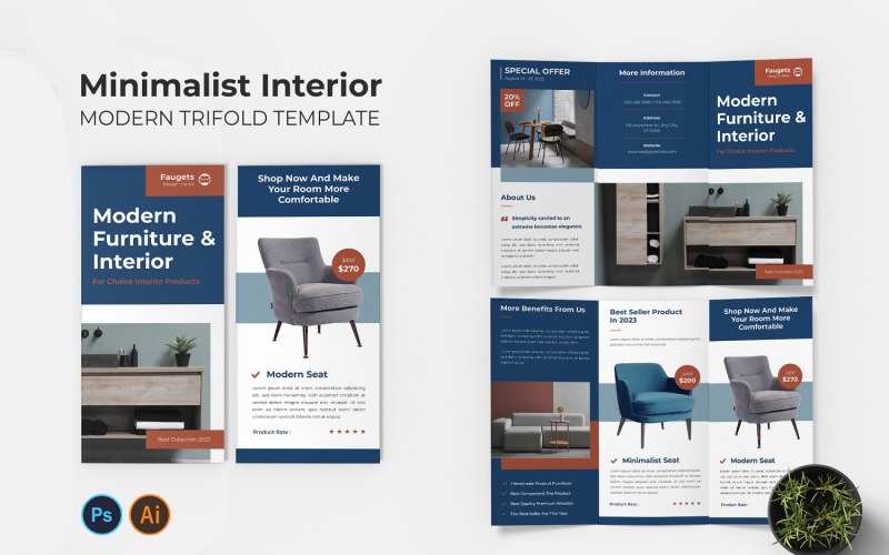 Minimalist Interior Trifold Brochure Corporate Identity