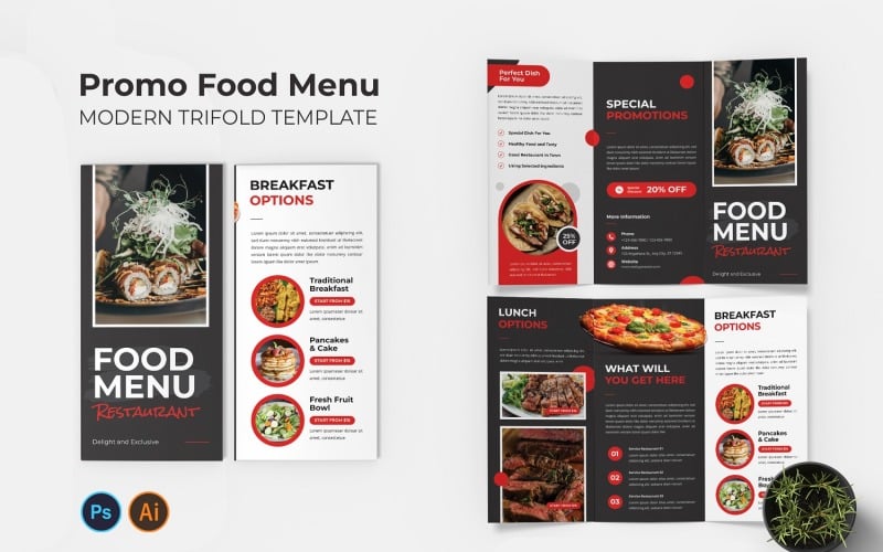 Promo Food Menu Trifold Brochure Corporate Identity