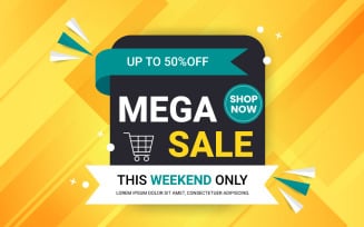 Vector mega sale discount banner set promotion with the yellow background