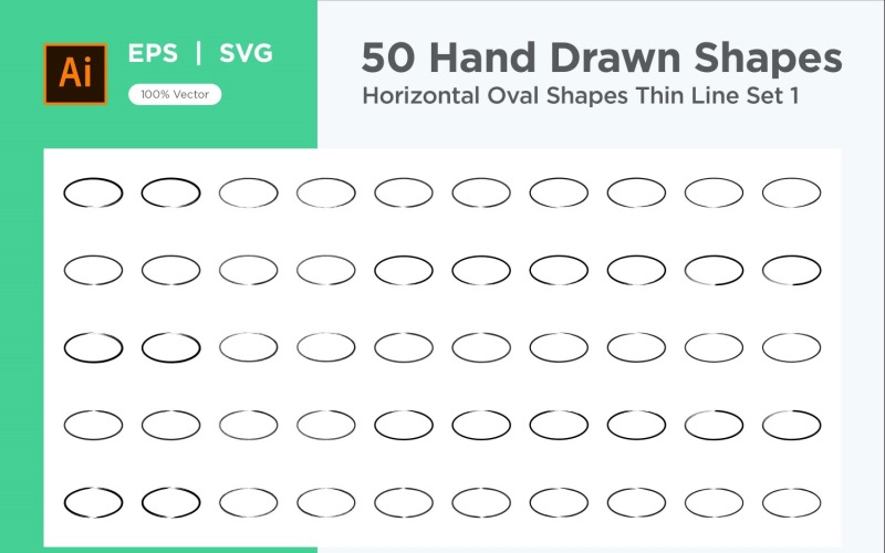Horizontal Oval Shape Thin Line 50_Set V 1 Vector Graphic