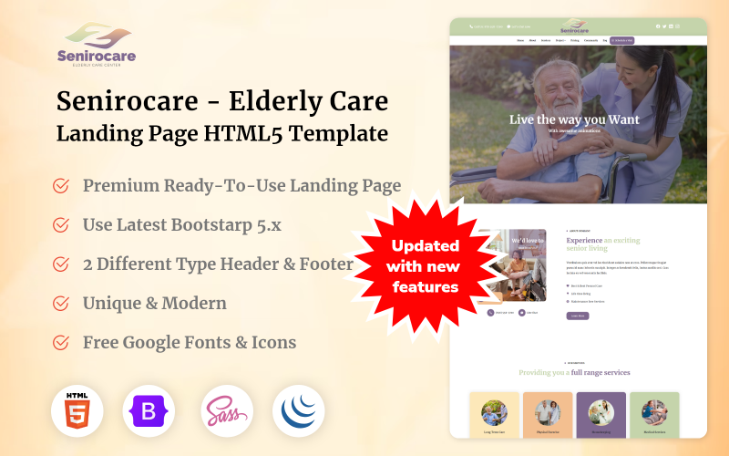 Senirocare - Elderly Care Landing Page HTML5 Template Landing Page Template