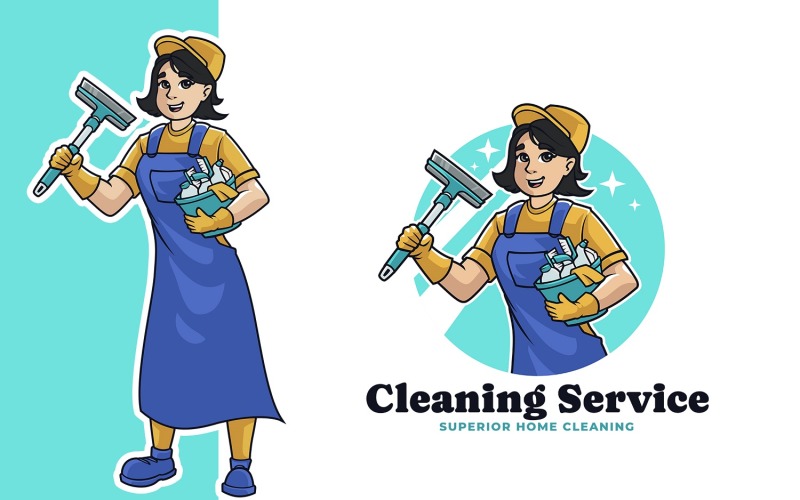 Cleaning Service Mascot Logo Template