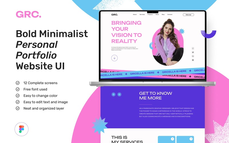 Grace – Bold Minimalist Personal Portfolio Website Design UI Template UI Element
