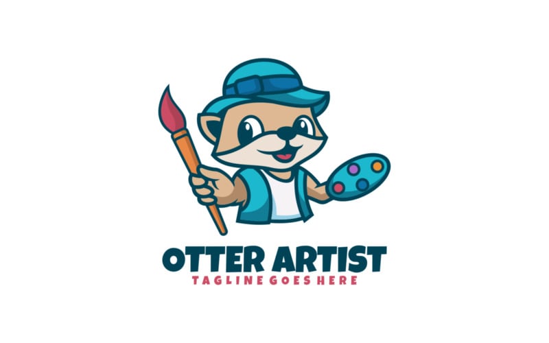 Otter Artist Mascot Cartoon Logo Logo Template