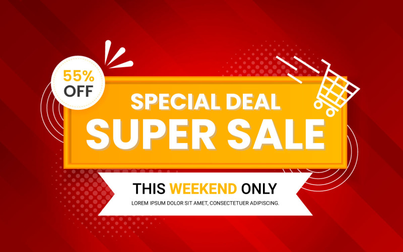 Sale banner promotion with the red background and super offer banner template Illustration