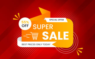 Vector sale banner promotion with the red background and super offer banner with editable text