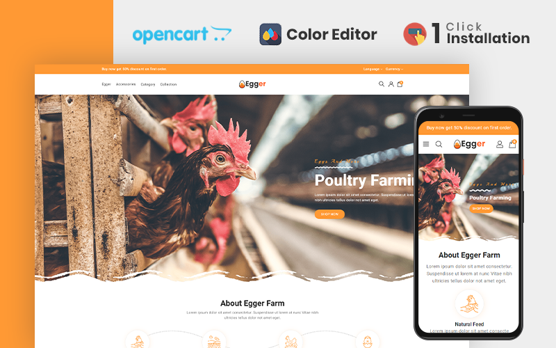 Egger - Poultry and Farm Opencart Theme OpenCart Template