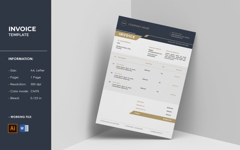 Business Invoice Template. Illustrator and Ms Word Template Corporate Identity