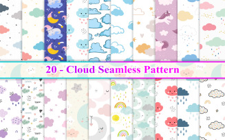 Cloud Seamless Pattern, Cloud Pattern, Cloud Digital Paper