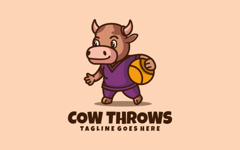 Cow Throws Mascot Cartoon Logo Logo Template
