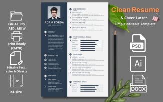 Clean Resume & Cover Latter Simple editable Template.
