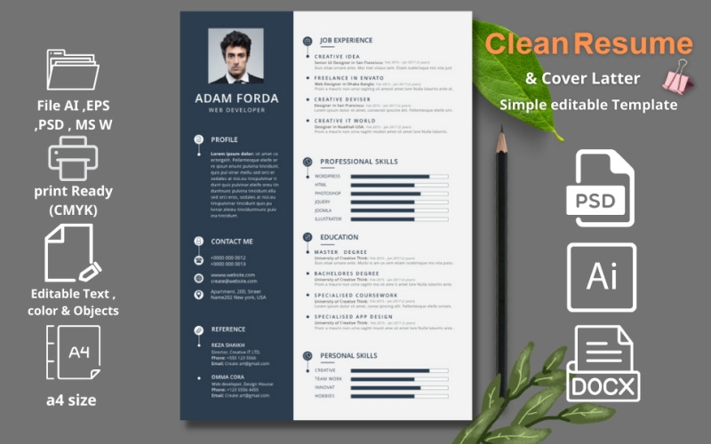 Clean Resume & Cover Latter Simple editable Template. Resume Template