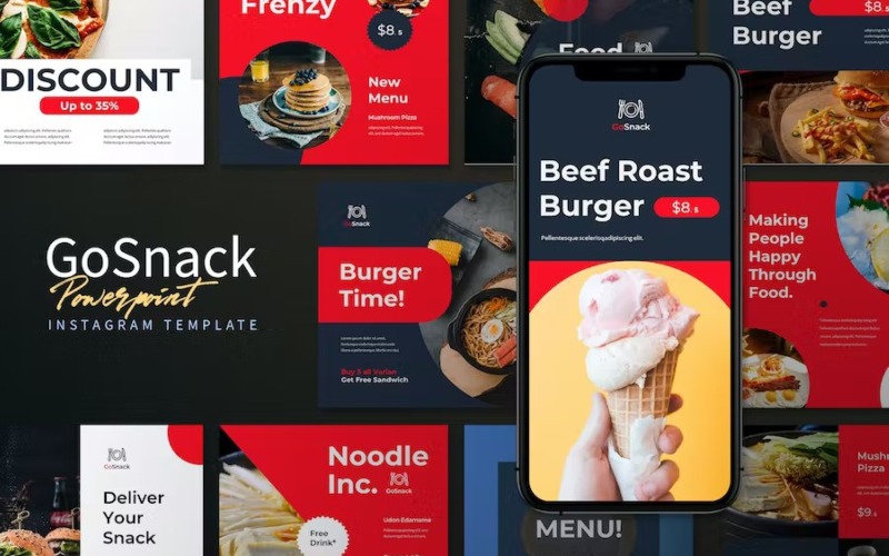Gosnack - Culinary Instagram Powerpoint Template PowerPoint Template
