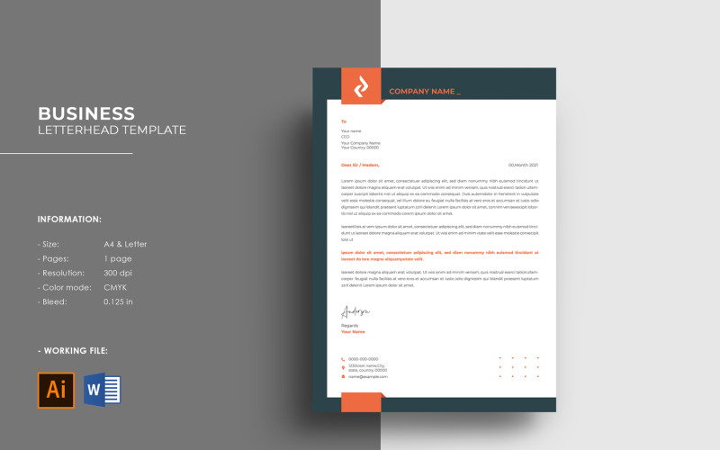 Clean Letterhead Template. Illustrator and Ms Word Template Corporate Identity
