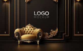 Logo Mockup | Black Interior Mockup | Neon Light Effect Background