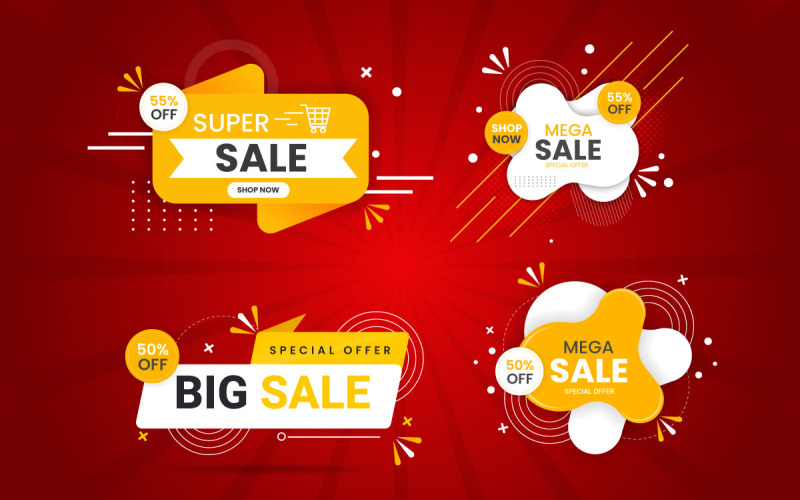 Sale banner promotion set template with color background and super offerS Illustration