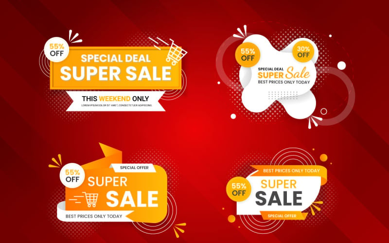 Vector sale banner promotion set template with color background and super offers Illustration