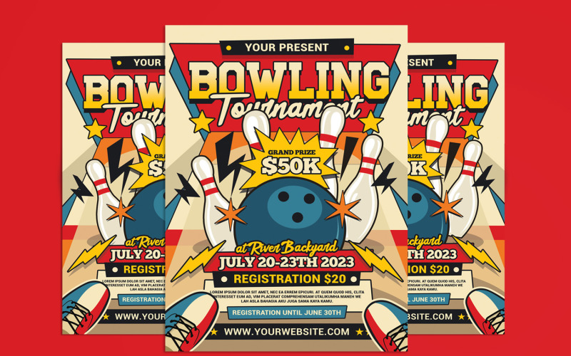 Bowling Tournament Sport Flyer Template Corporate Identity