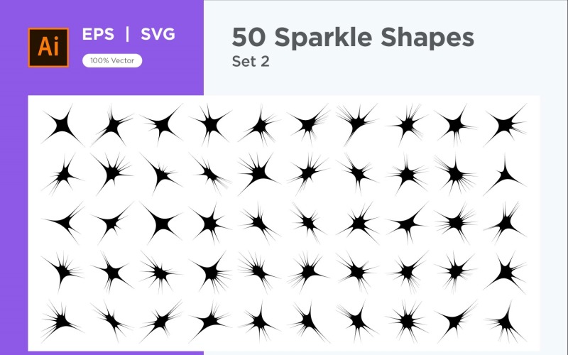 Sparkle shape symbol sign Set 50-V2 -2 Vector Graphic