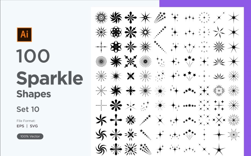 Sparkle shape symbol sign Set 100-V3-10 Vector Graphic