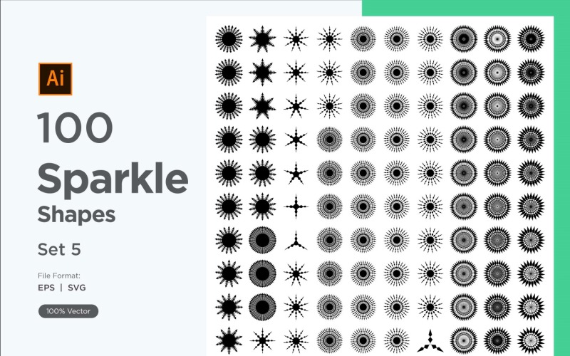 Sparkle shape symbol sign Set 100-V3-5 Vector Graphic
