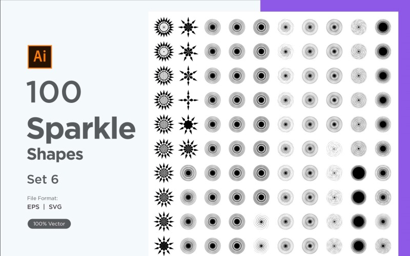 Sparkle shape symbol sign Set 100-V3-6 Vector Graphic