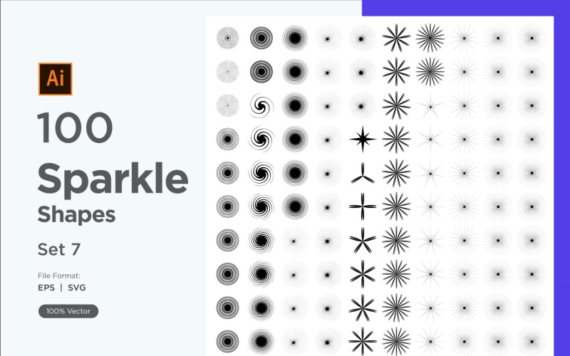Sparkle shape symbol sign Set 100-V3-7 Vector Graphic