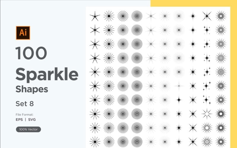 Sparkle shape symbol sign Set 100-V3-8 Vector Graphic