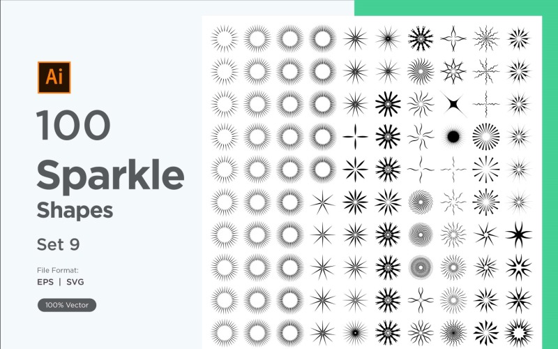 Sparkle shape symbol sign Set 100-V3-9 Vector Graphic