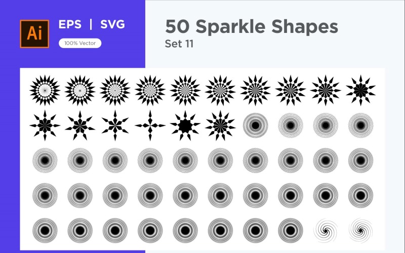 Sparkle shape symbol sign Set 50-V3-11 Vector Graphic