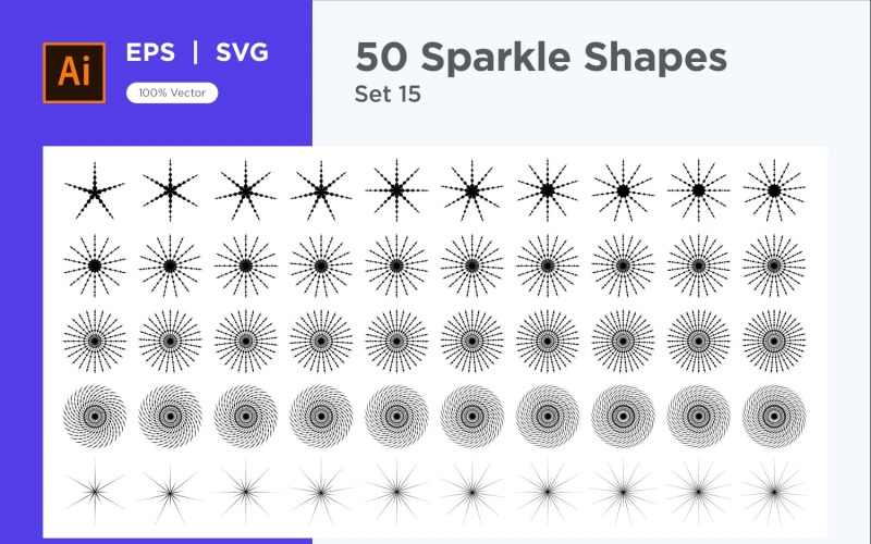 Sparkle shape symbol sign Set 50-V3-15 Vector Graphic
