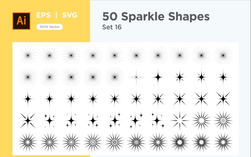 Sparkle shape symbol sign Set 50-V3-16 Vector Graphic