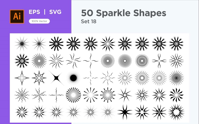 Sparkle shape symbol sign Set 50-V3-18 Vector Graphic