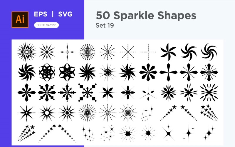Sparkle shape symbol sign Set 50-V3-19 Vector Graphic