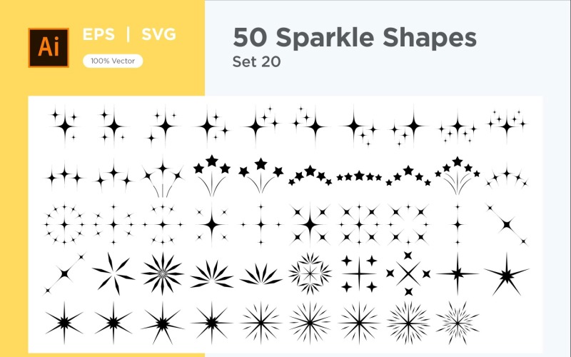 Sparkle shape symbol sign Set 50-V3-20 Vector Graphic
